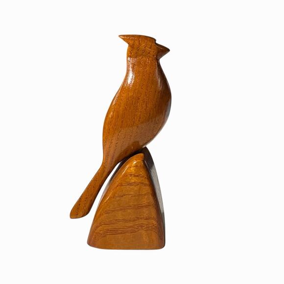 Vintage Hand Carved Wood Cardinal Bird Figure Signed Americana Smooth Folk Art - Picture 4 of 11